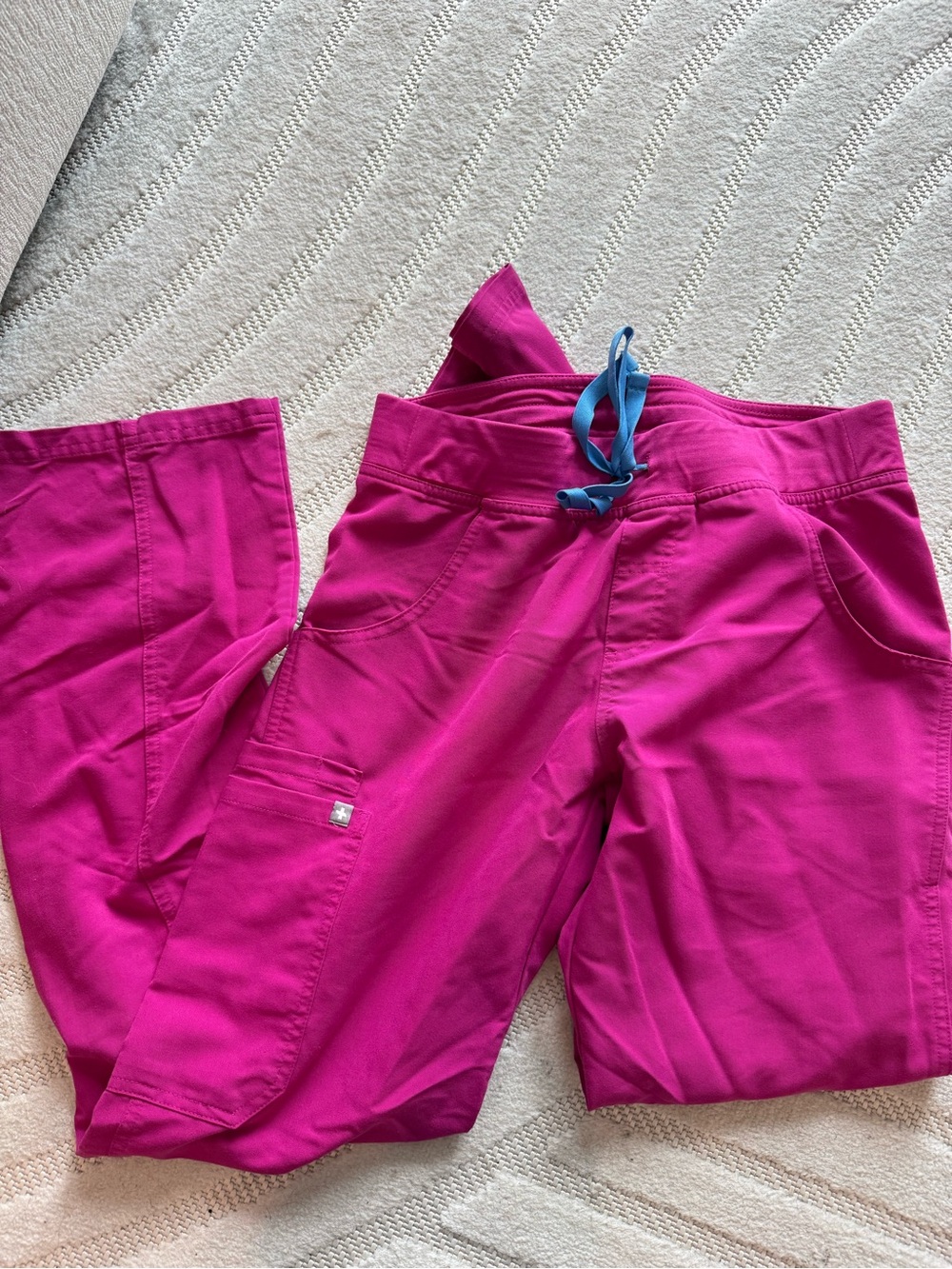 Figs Kids Magenta Drawstring Cargo Joggers with Blue Tie